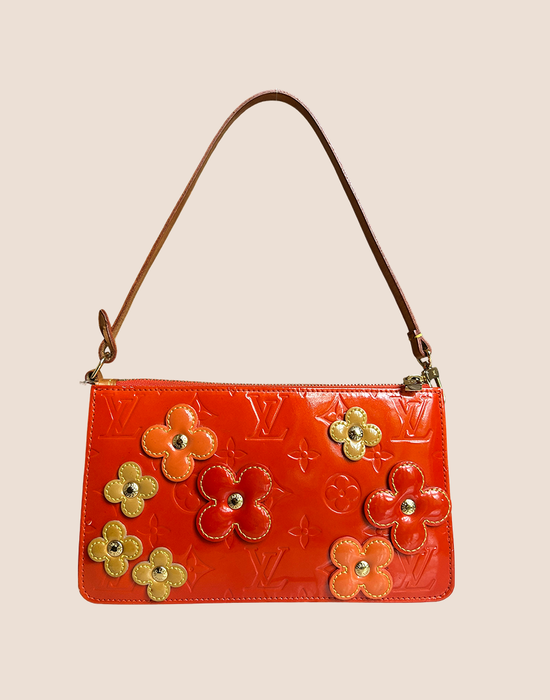 LOUIS VUITTON ORANGE MONOGRAM VERNIS LEXINGTON FLOWERS POCHETTE