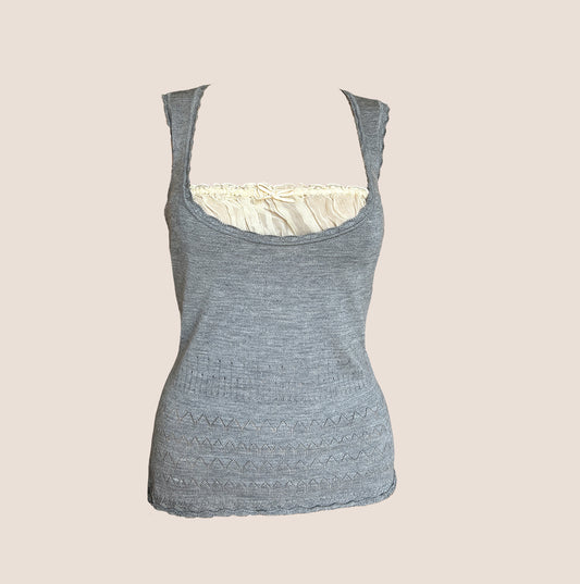 DOLCE & GABBANA 2000 GREY KNIT LACE MILKMAID TOP