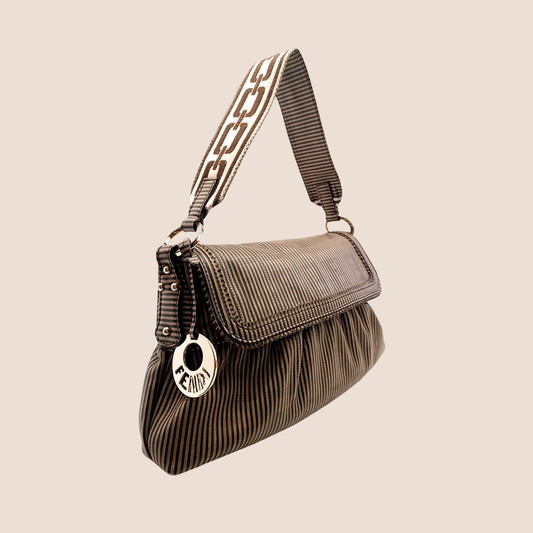 FENDI STRIPED PERFORATED LEATHER CHEF BAG