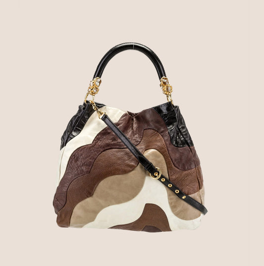 MIU MIU BROWN MULTICOLOR SWIRL LEATHER HOBO BAG