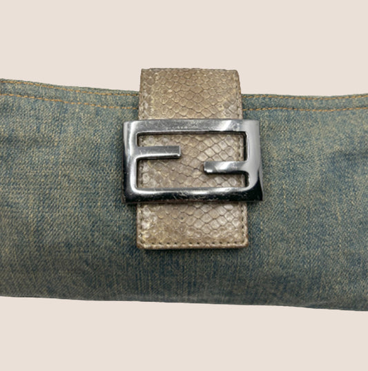 FENDI DENIM PYTHON SKIN MINI BAGUETTE