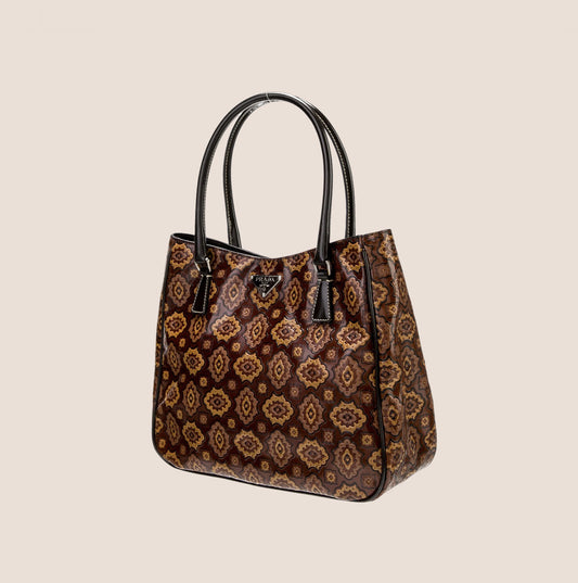 PRADA BROWN ARABESQUE TOTE BAG