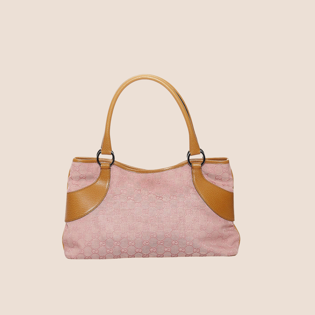 GUCCI PINK & BEIGE MONOGRAM CANVAS & LEATHER MINI TOTE BAG