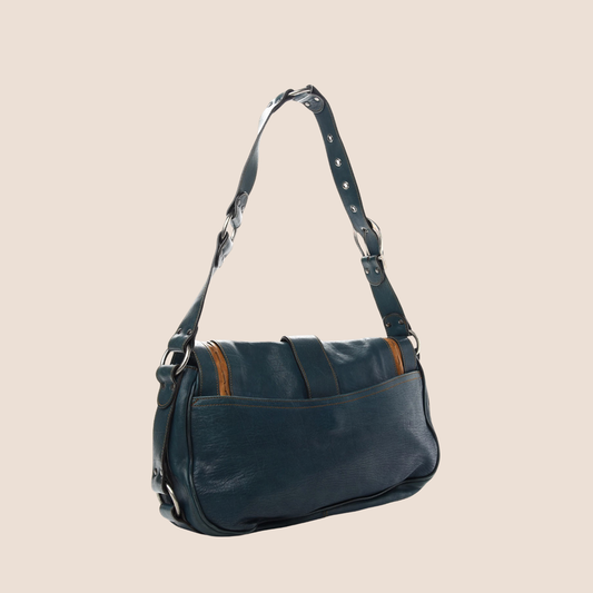 CHRISTIAN DIOR 2006 BLUE LEATHER LARGE GAUCHO BAG