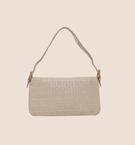 FENDI 2000 SILVER ZUCCHINO GLITTER BAGUETTE FLAP BAG