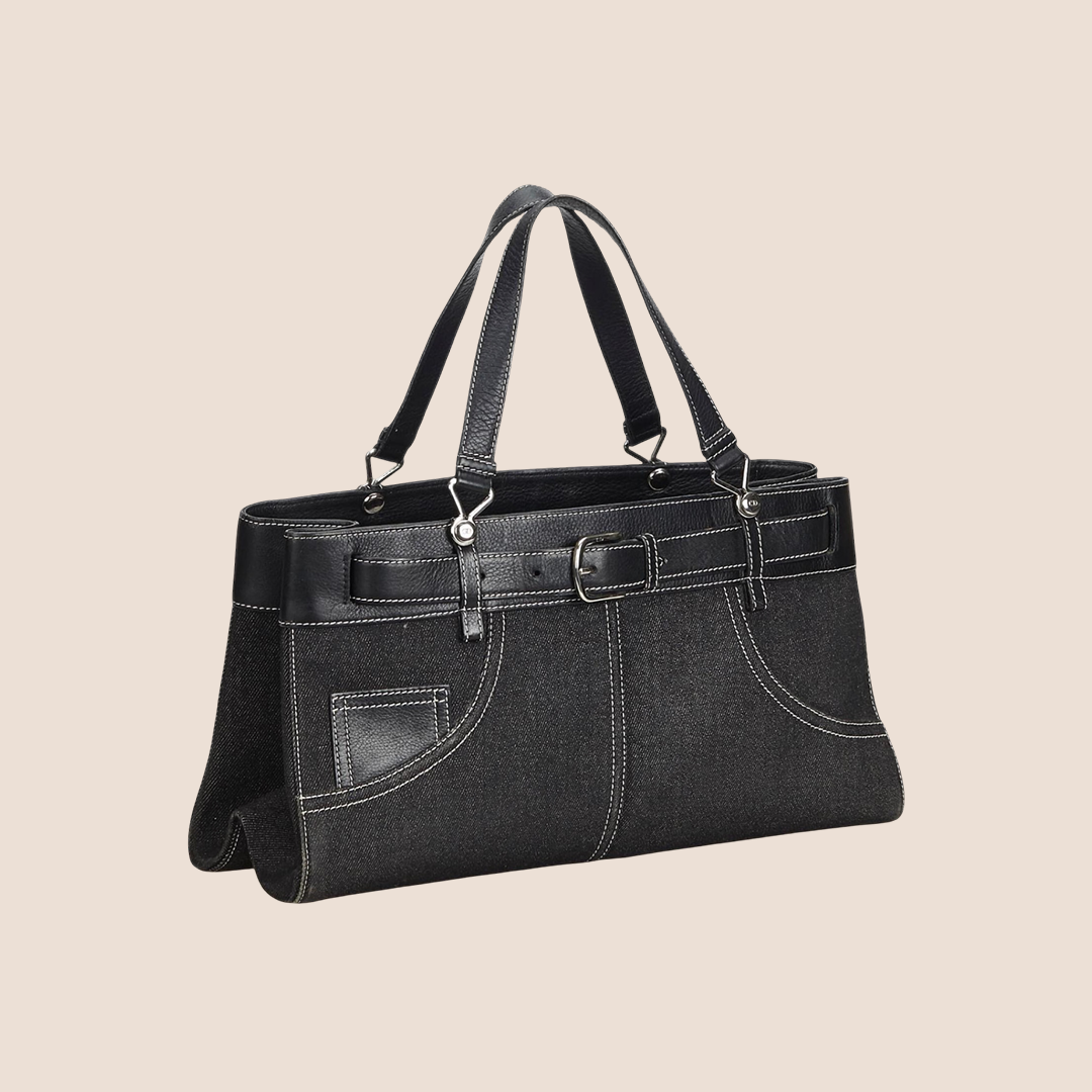 CHRISTIAN DIOR BLACK DENIM BELTED JEANS EVERYDAY BAG