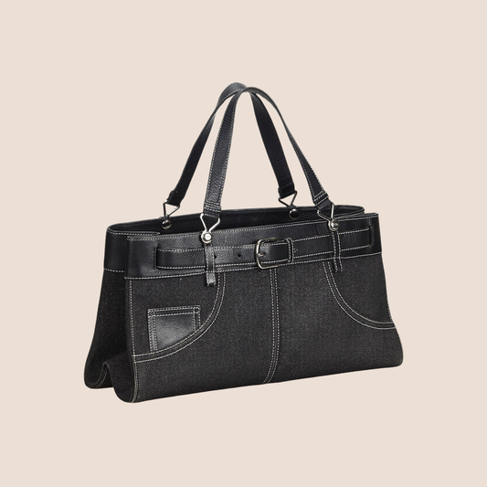 CHRISTIAN DIOR BLACK DENIM BELTED JEANS EVERYDAY BAG
