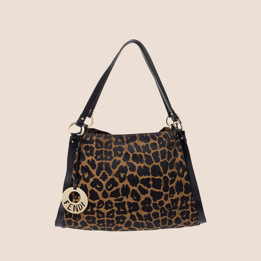 FENDI 2000 LEOPARD PRINT LEATHER TRIM CHEF TOTE BAG