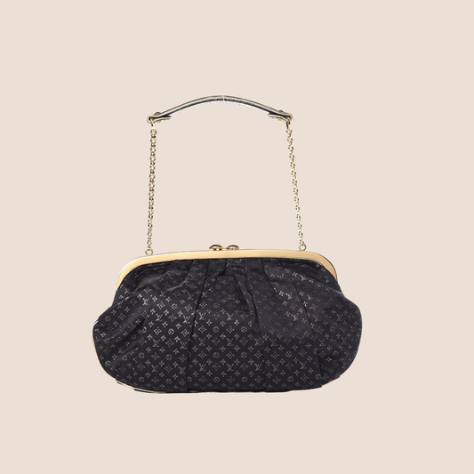 LOUIS VUITTON BLACK SATIN MONOGRAM AUMONIERE BAG