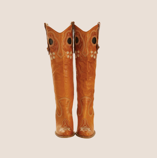 CHRISTIAN DIOR TAN LEATHER WESTERN COWBOY BOOTS