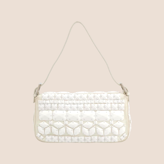 FENDI 2000 WHITE LEATHER EMBELLISHED BAGUETTE BAG
