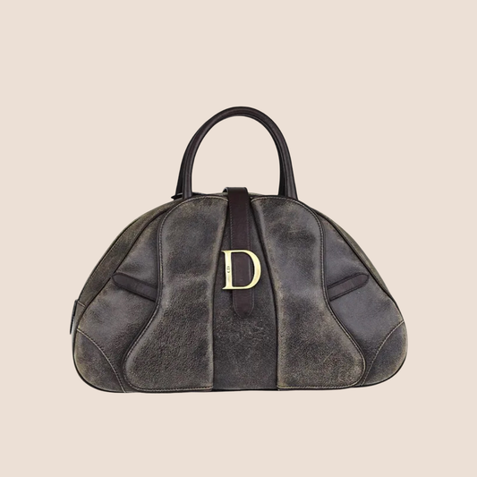 CHRISTIAN DIOR BROWN AGED LEATHER EFFECT DOUBLE SADDLE BAG
