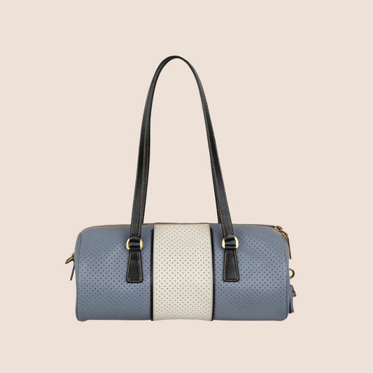 PRADA 2000 BLUE & WHITE PERFORATED BARREL BAG