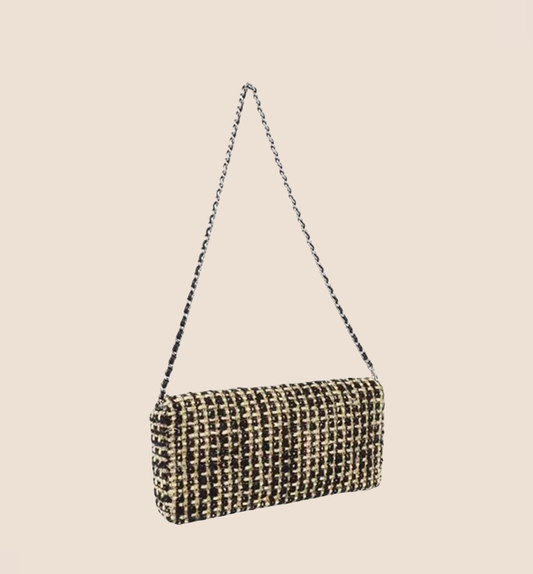 CHANEL BLACK TWEED EAST WEST CHOCO BAR BAG