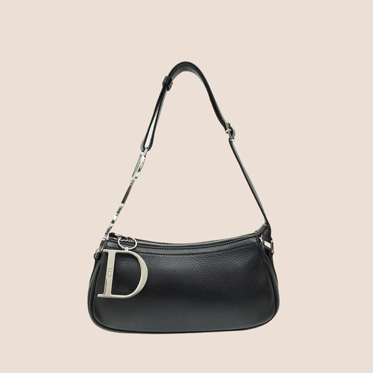 CHRISTIAN DIOR 2000 LOGO CHAIN BLACK LEATHER MINI SHOULDER BAG