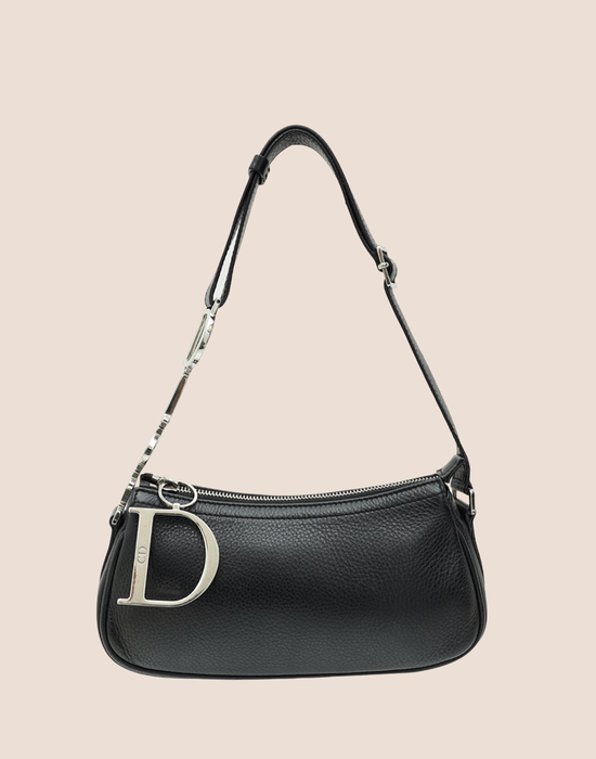 CHRISTIAN DIOR 2000 LOGO CHAIN BLACK LEATHER MINI SHOULDER BAG