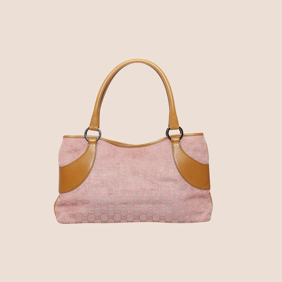 GUCCI PINK & BEIGE MONOGRAM CANVAS & LEATHER MINI TOTE BAG