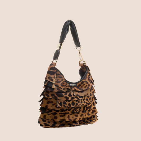 YVES SAINT LAURENT BROWN LEOPARD PONY HAIR SAINT TROPEZ HOBO BAG