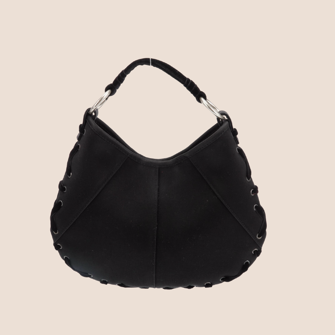 YVES SAINT LAURENT BLACK SATIN VELVET MOMBASA BAG
