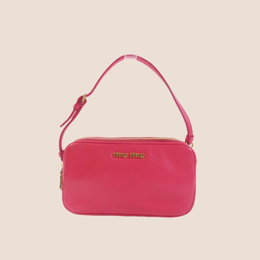 MIU MIU FUCHSIA RED MADRAS BANDOLIERA POCHETTE BAG