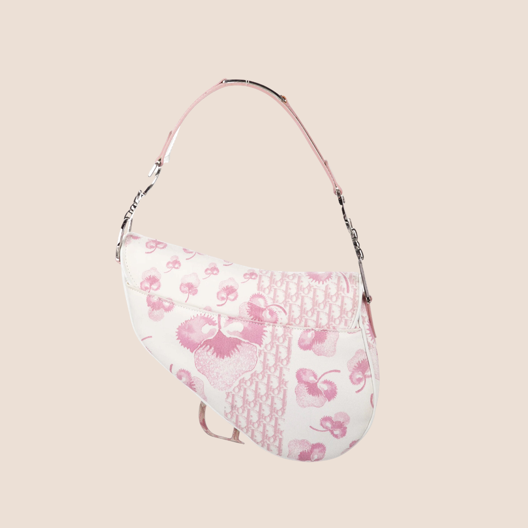 CHRISTIAN DIOR 2004 GIRLY PINK & CREAM CHERRY BLOSSOM SADDLE BAG