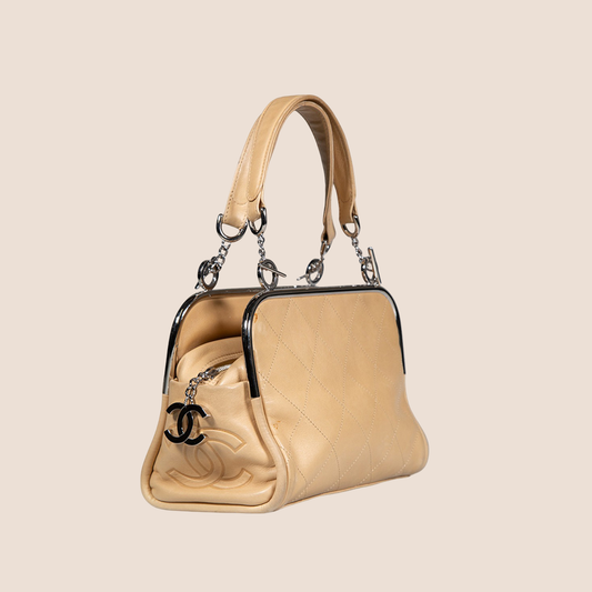 CHANEL 2002 BEIGE CC WILD STITCH FRAME HANDBAG