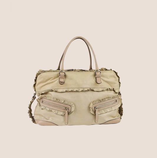 GUCCI NUDE LEATHER RUFFLE SABRINA BAG