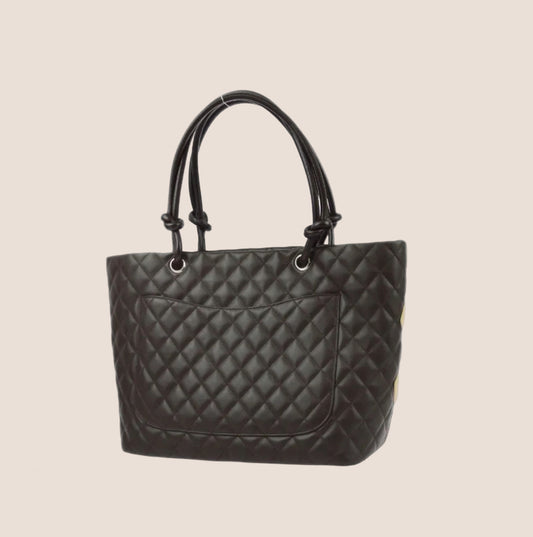 CHANEL 2005 BLACK & BEIGE CC LOGO CAMBON LIGNE TOTE BAG