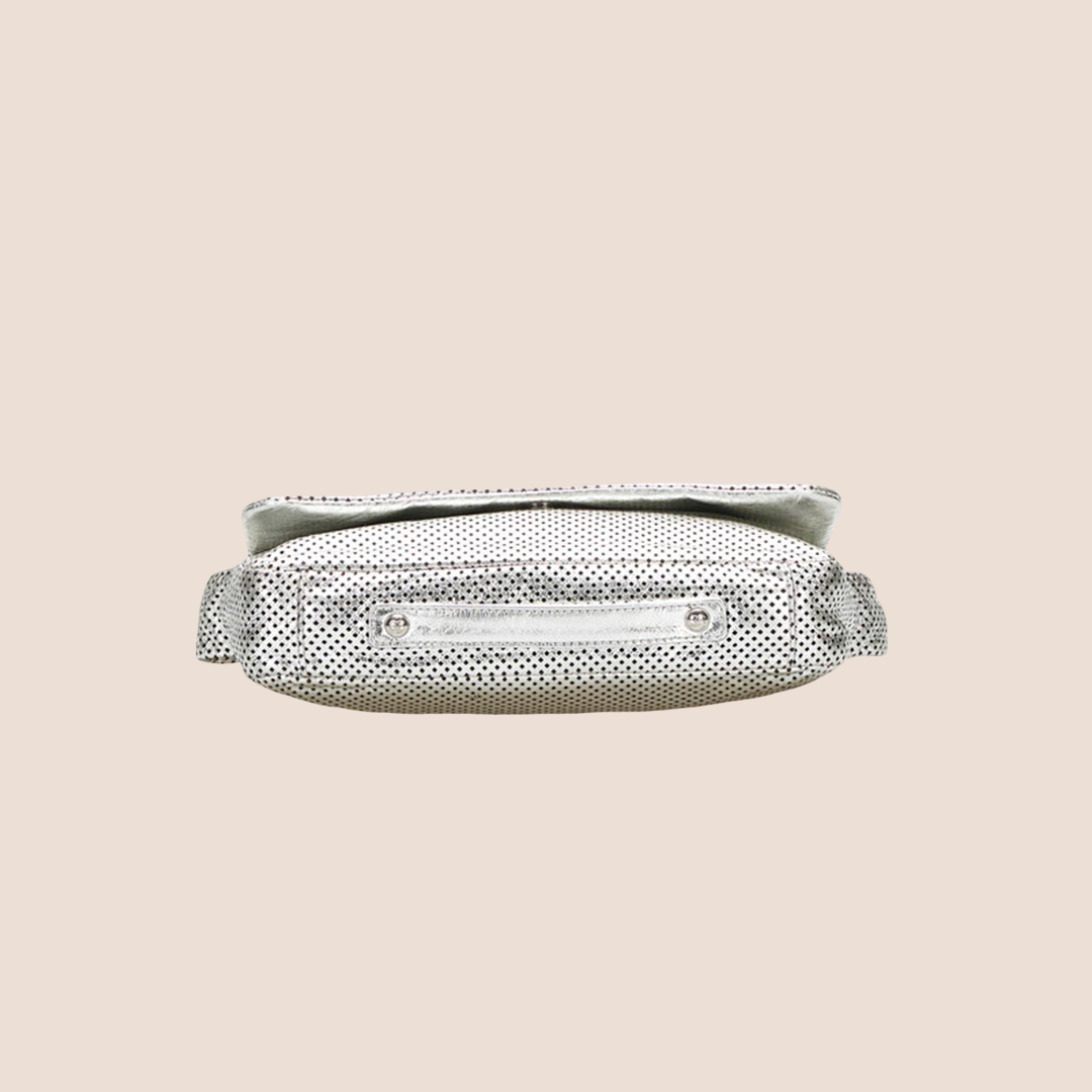 CHANEL 2008 SILVER METALLIC PERFORATED RODEO FLAP BAG