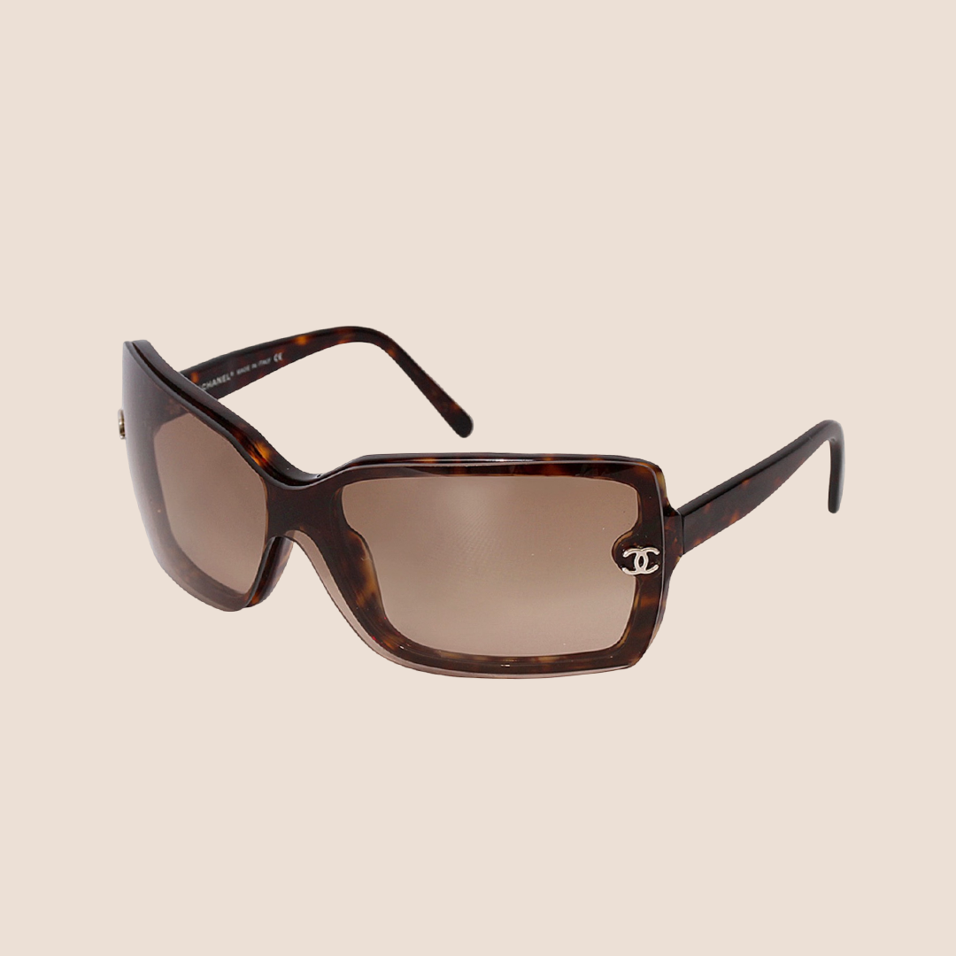 CHANEL BROWN ACETATE RECTANGLE FRAME TINT SUNGLASSES
