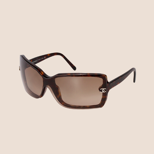 CHANEL BROWN ACETATE RECTANGLE FRAME TINT SUNGLASSES