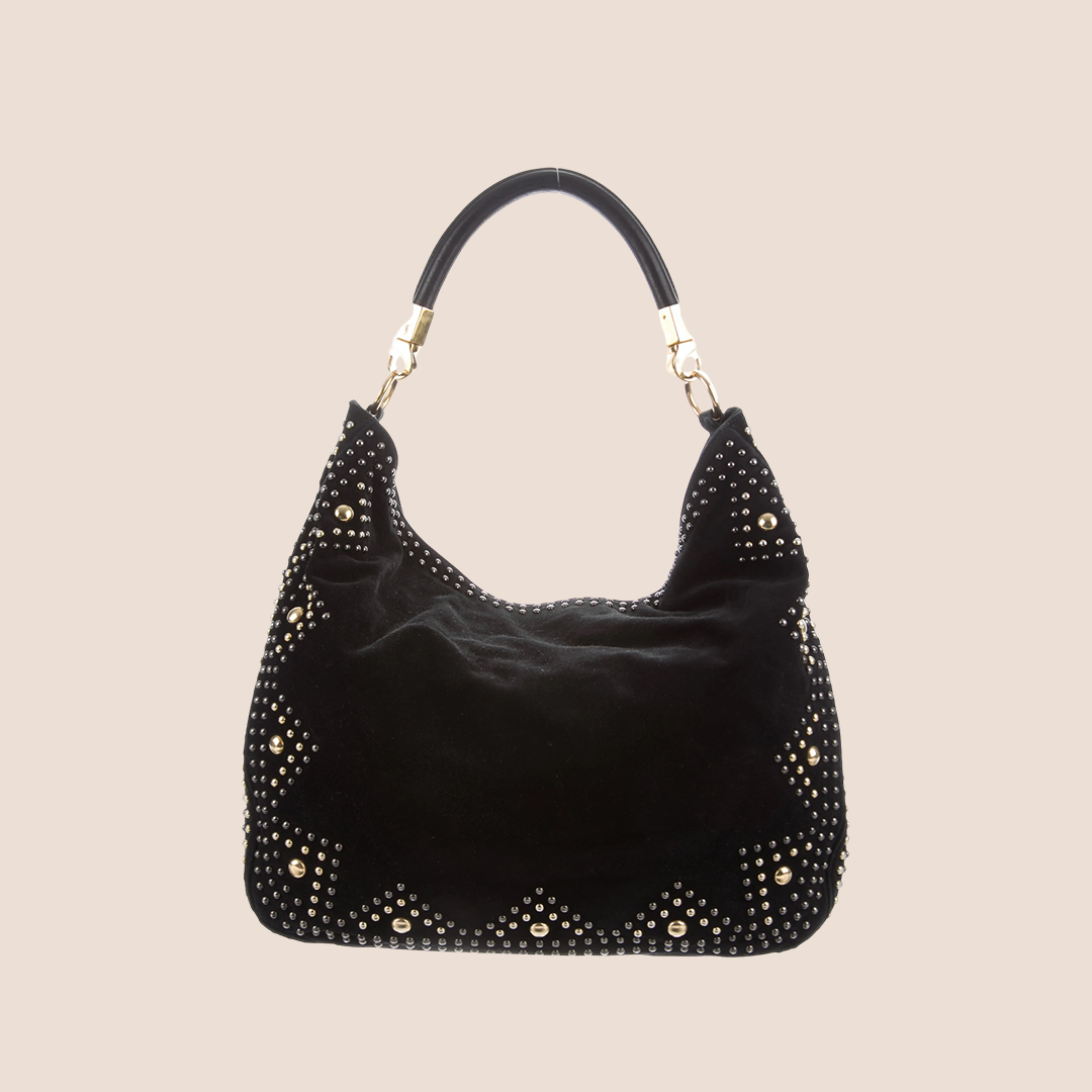 YVES SAINT LAURENT BLACK SUEDE STUDDED ROADY HOBO BAG