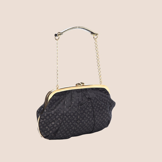 LOUIS VUITTON BLACK SATIN MONOGRAM AUMONIERE BAG
