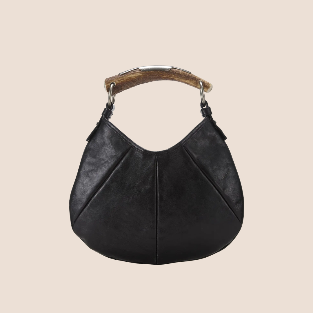 YVES SAINT LAURENT BLACK LEATHER MOMBASA SHOULDER BAG