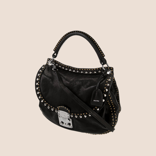 MIU MIU 2000 BLACK LEATHER STUDDED SHOULDER BAG