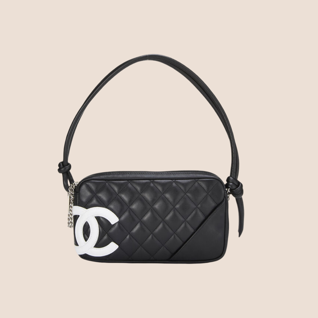 CHANEL 2005 CAMBON BLACK & WHITE QUILTED LEATHER SHOULDER BAG