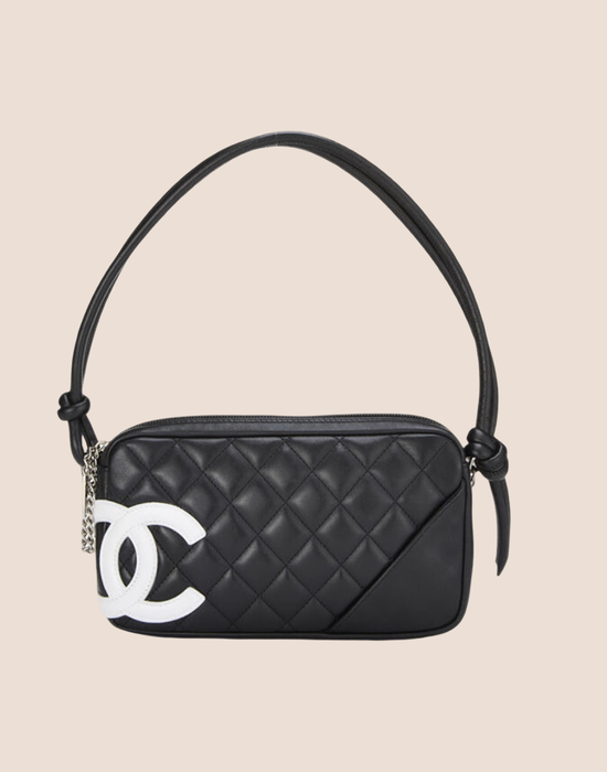 CHANEL 2005 CAMBON BLACK & WHITE QUILTED LEATHER SHOULDER BAG