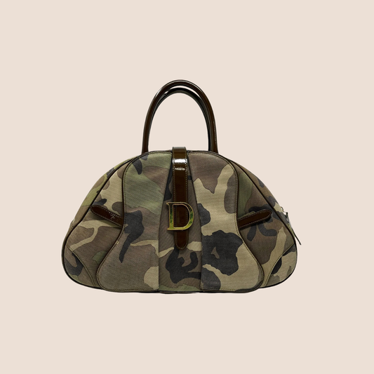CHRISTIAN DIOR 2001 CAMOUFLAGE CANVAS MINI DOUBLE SADDLE HANDBAG