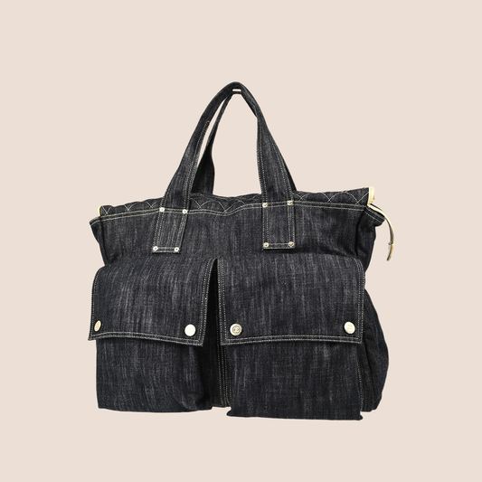 CHANEL 2006 CC STITCH BLUE DENIM TOTE BAG
