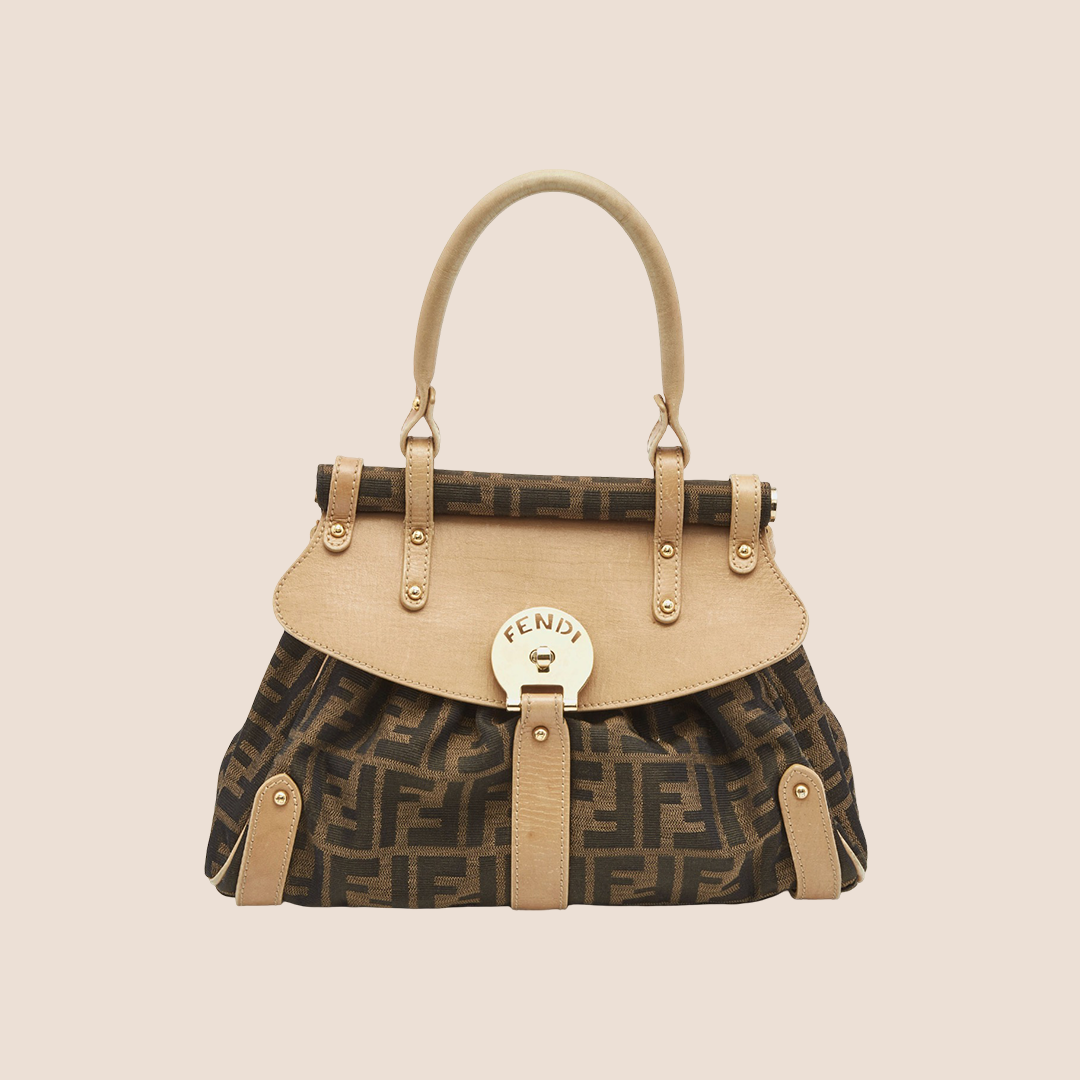 FENDI TOBACCO ZUCCA CANVAS & LEATHER MAGIC SATCHEL
