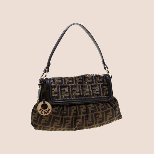 FENDI 2000 BROWN TOBACCO ZUCCA SEQUIN CHEF BAG