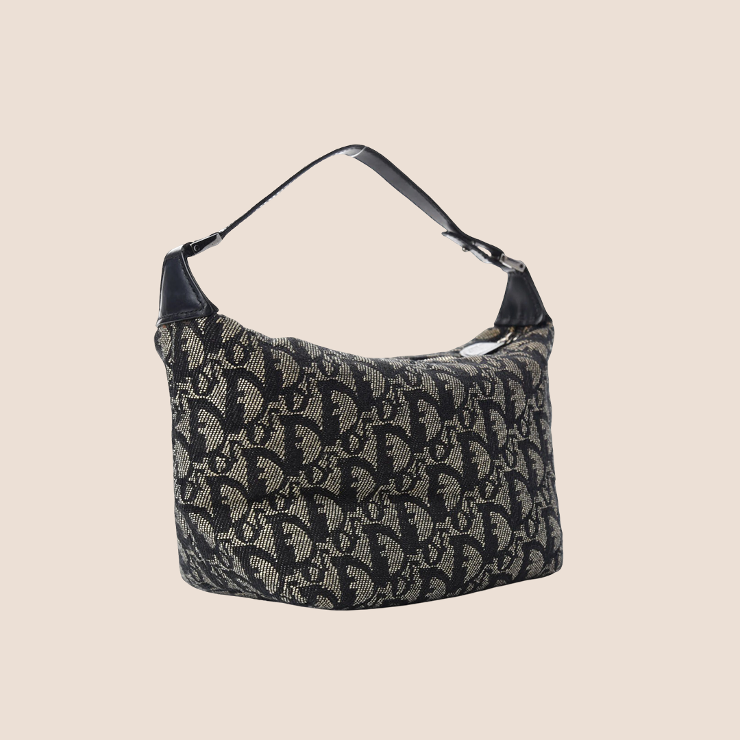 CHRISTIAN DIOR NAVY GREY TROTTER CANVAS MINI HANDBAG