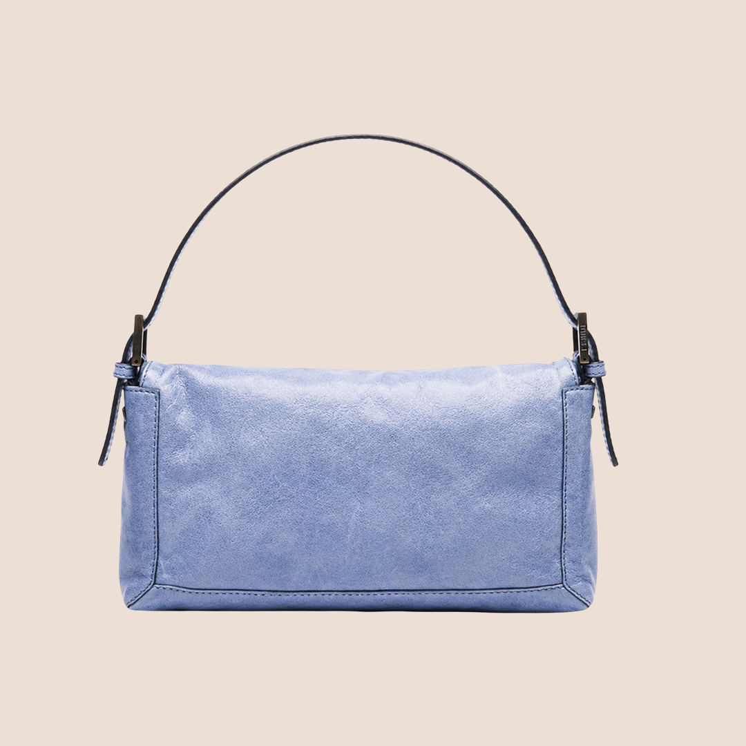 FENDI 2008 BLUE LEATHER WHIPSTITCH MINI BAGUETTE BAG