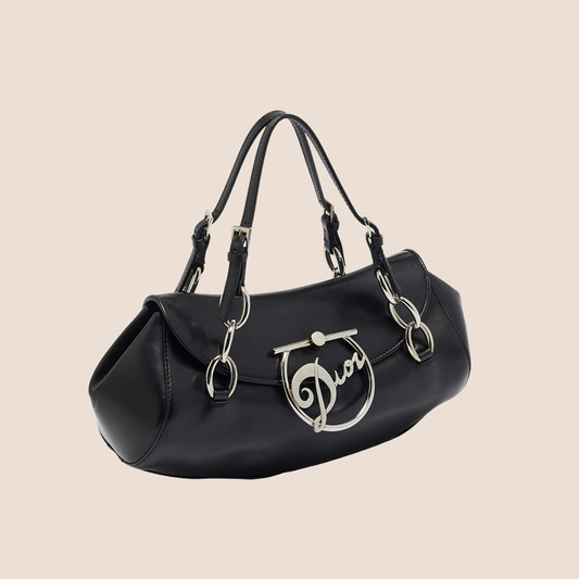 CHRISTIAN DIOR BLACK LEATHER LOGO DIVA BAG