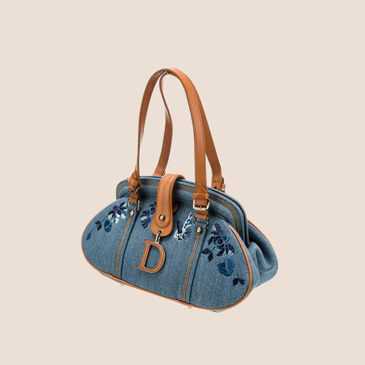 CHRISTIAN DIOR DENIM FLORAL FRAME DETECTIVE BAG