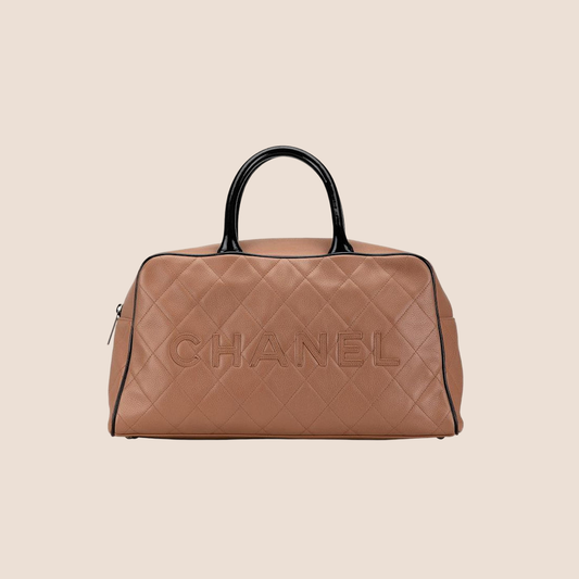 CHANEL BEIGE QUILTED CAVIAR BOWLER BAG