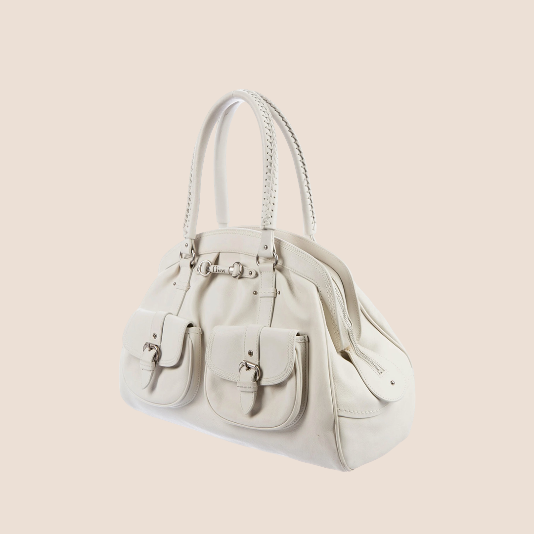 CHRISTIAN DIOR WHITE LEATHER MY DIOR FRAME BAG