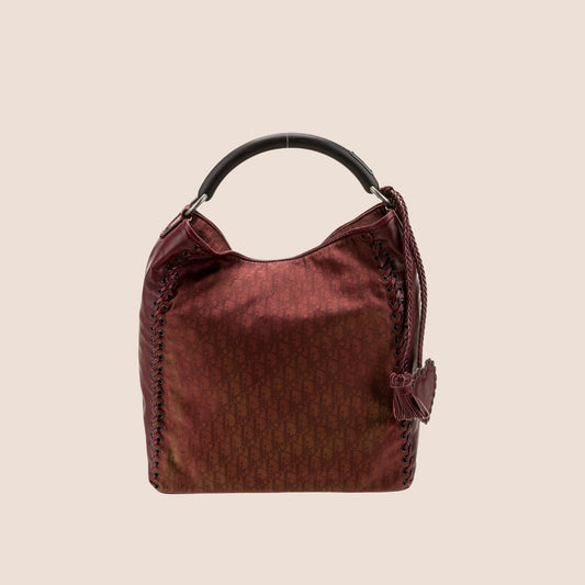 CHRISTIAN DIOR BURGUNDY OBLIQUE ETHNIC HOBO BAG