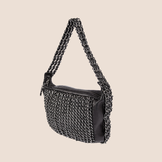 CHANEL 2004 BLACK TRIPLE CHAIN HOBO BAG