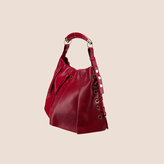 YVES SAINT LAURENT RED LEATHER TOP HANDLE BAG